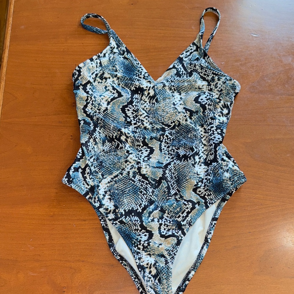 Shade & Shore One Piece in Blue and Black Snake Print
